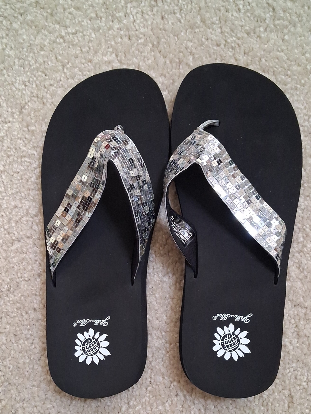 NEW! Sequin Strap Black Flip Flops - Women's